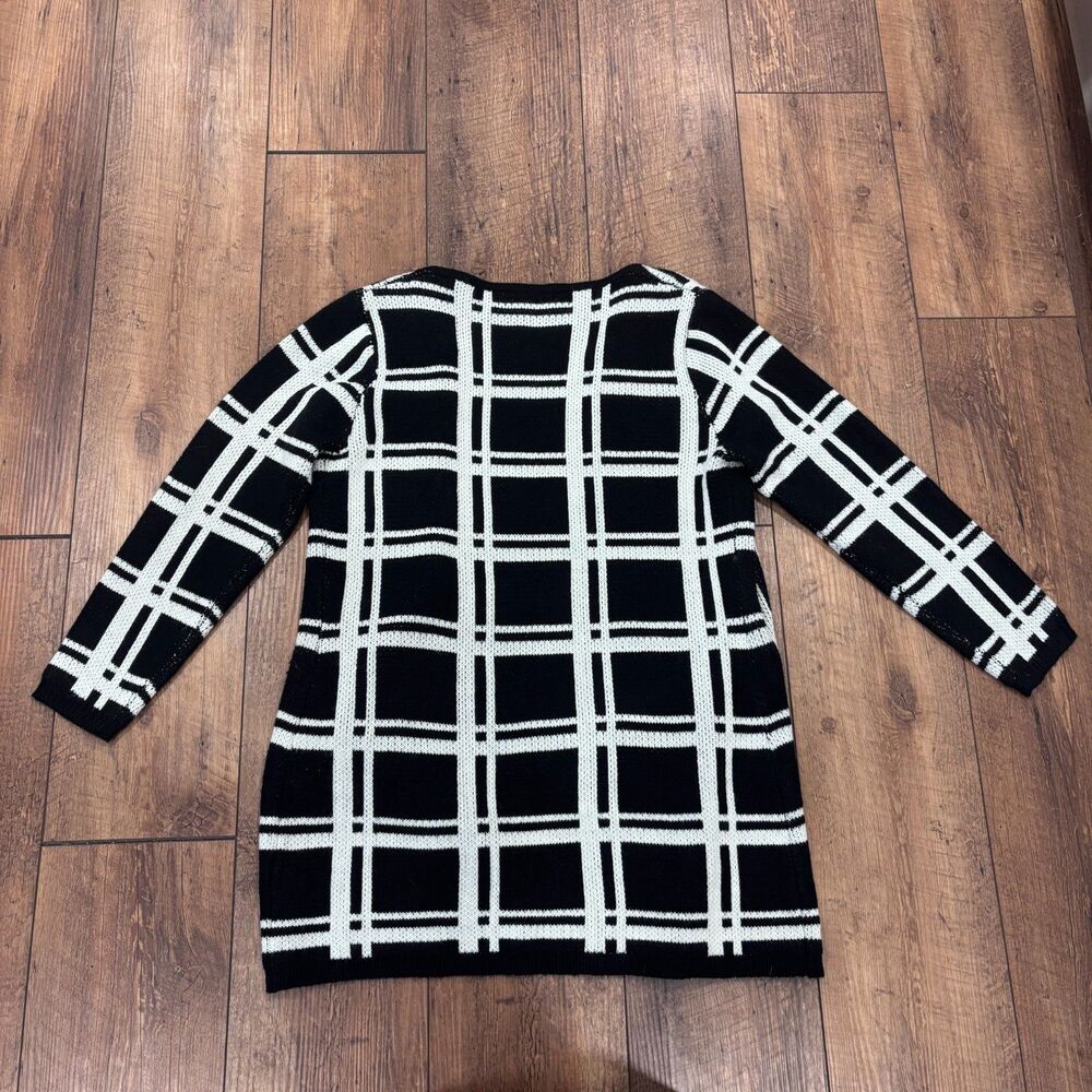 Lulumari Black White Stripe Plaid Open Cardigan Size M/L Elevated Basics Casual - Picture 7 of 7